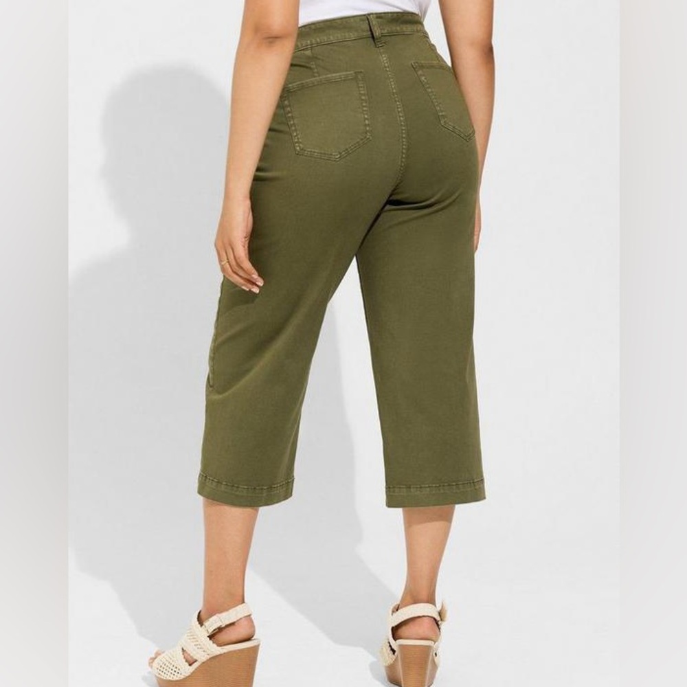 Crop Wide Leg Stretch Twill High Rise Patch Pocket Pant sz 28 - Picture 3 of 3